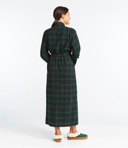 L.L.Bean Women's Scotch Plaid Flannel Robe Bean of Freeport Green