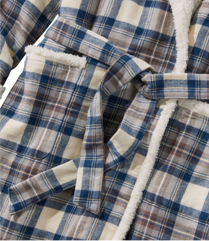 L.L.Bean Women's Scotch Plaid Flannel Robe, Sherpa-Lined Long Bean of Freeport Green