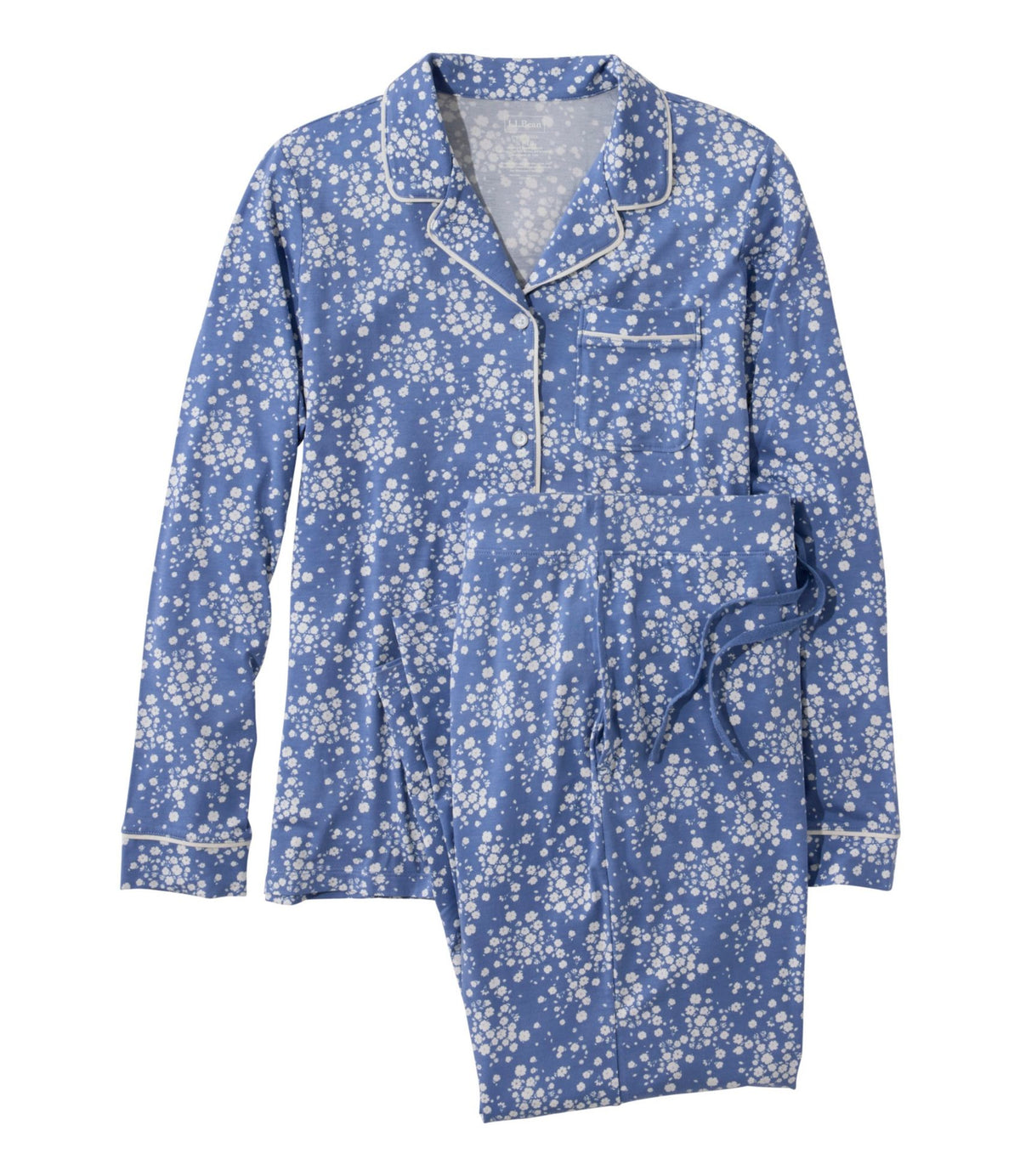 L.L.Bean Women's Super-Soft Shrink-Free Pajama Set, Button-Front Deep Lake Floral