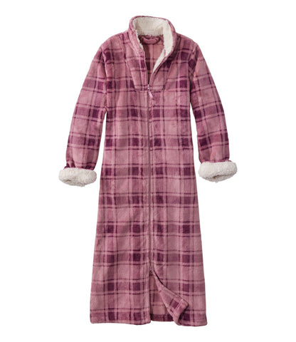 L.L.Bean Women's Wicked Plush Robe, Full-Zip Washed Orchid Plaid