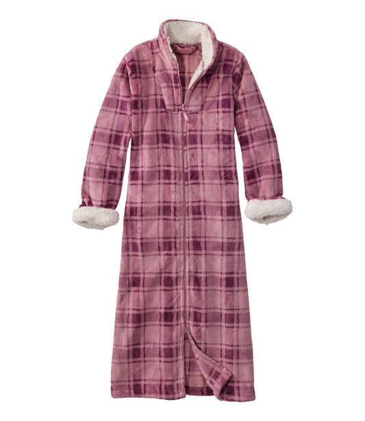 L.L.Bean Women's Wicked Plush Robe, Full-Zip Washed Orchid Plaid