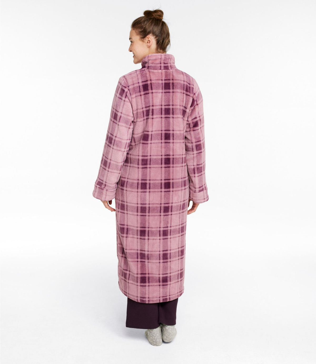 L.L.Bean Women's Wicked Plush Robe, Full-Zip Washed Orchid Plaid