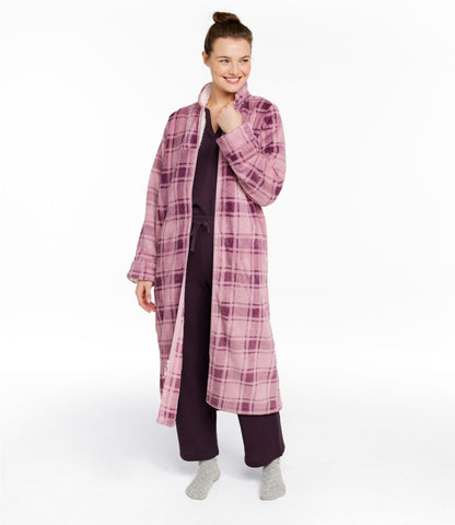 L.L.Bean Women's Wicked Plush Robe, Full-Zip Washed Orchid Plaid