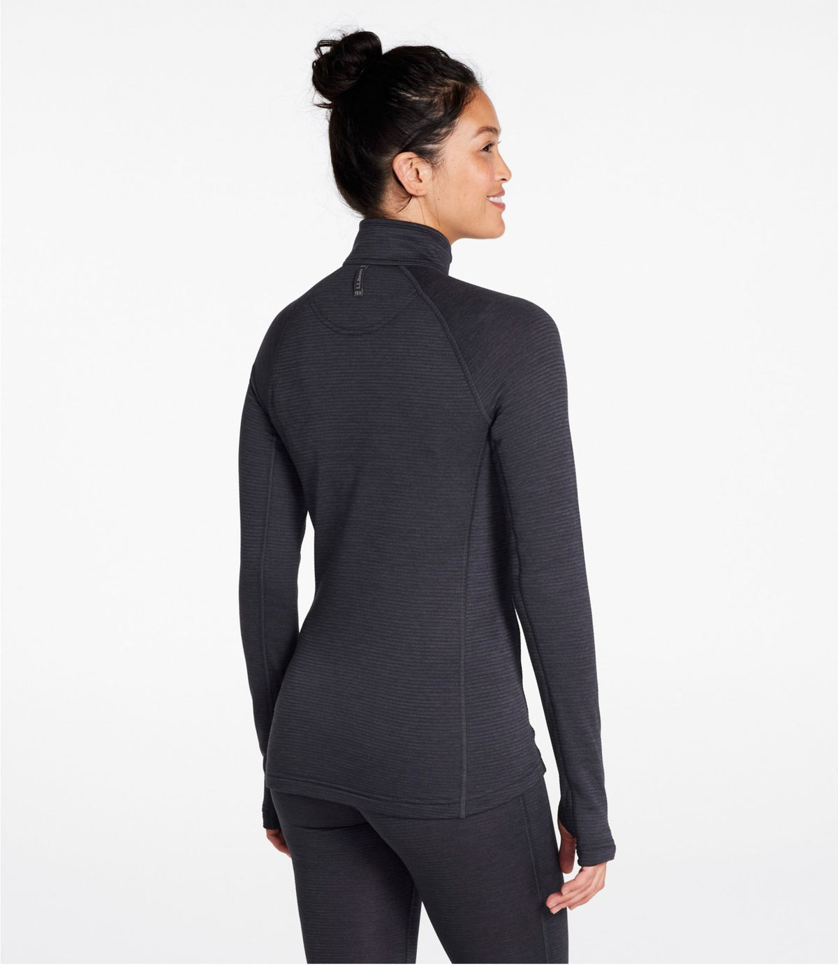 L.L.Bean Women's L.L.Bean Midweight Base Layer Crew Top, 1/4 Zip Carbon Navy