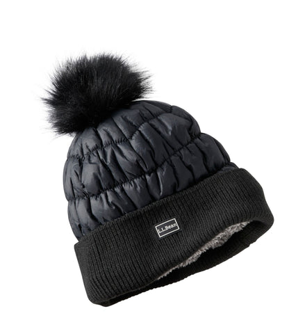 L.L.Bean Women's Puffer Pom Hat Dark Black