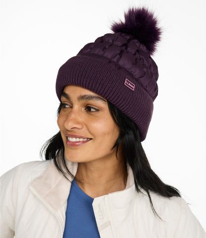 L.L.Bean Women's Puffer Pom Hat Dark Black