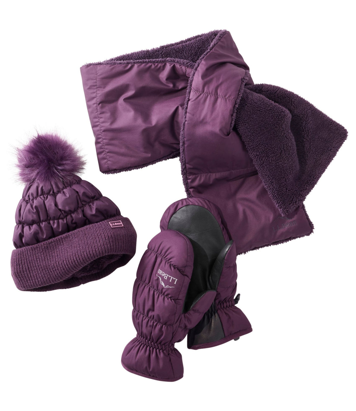 L.L.Bean Women's Puffer Pom Hat Dark Black