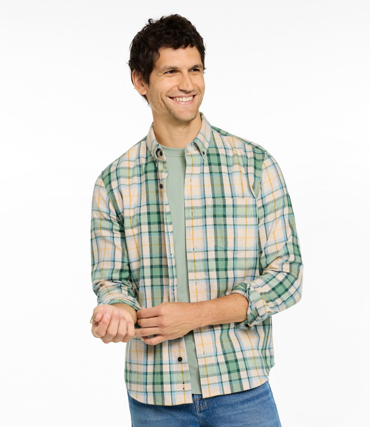 L.L.Bean Men's Scotch Plaid Flannel Shirt, Slightly Fitted Untucked Fit Bean of Freeport Green