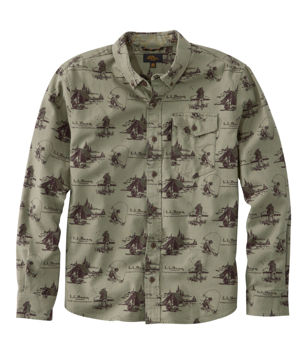 L.L.Bean Men's Signature Brushed Herringbone Shirt Camping Scenic