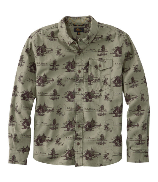 L.L.Bean Men's Signature Brushed Herringbone Shirt Camping Scenic