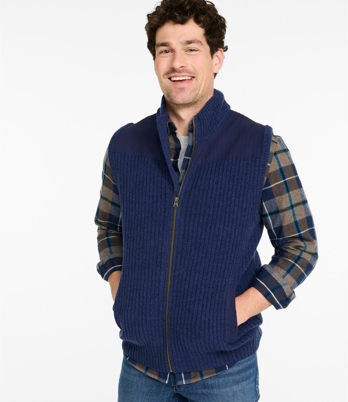 L.L.Bean Men's Commando Vest Sweater Bright Navy Heather