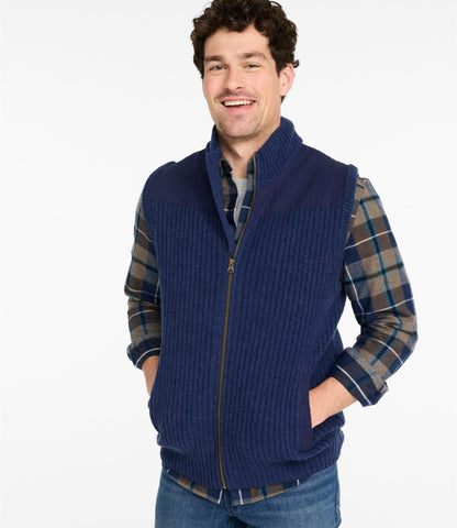 L.L.Bean Men's Commando Vest Sweater Bright Navy Heather