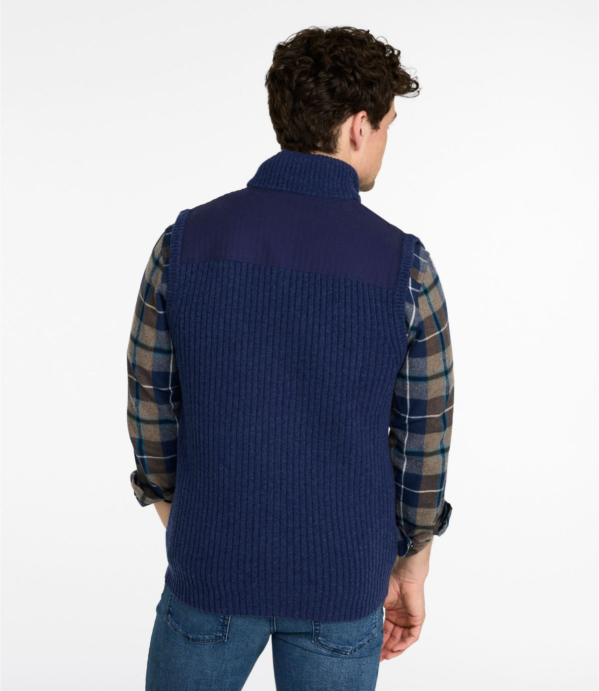 L.L.Bean Men's Commando Vest Sweater Bright Navy Heather