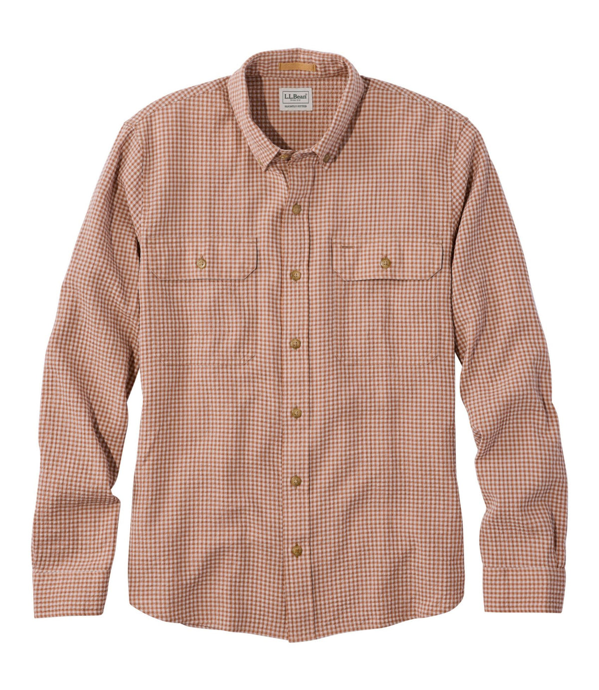 L.L.Bean Men's Sunwashed Textured Shirt, Slightly Fitted, Plaid Dark Bronze