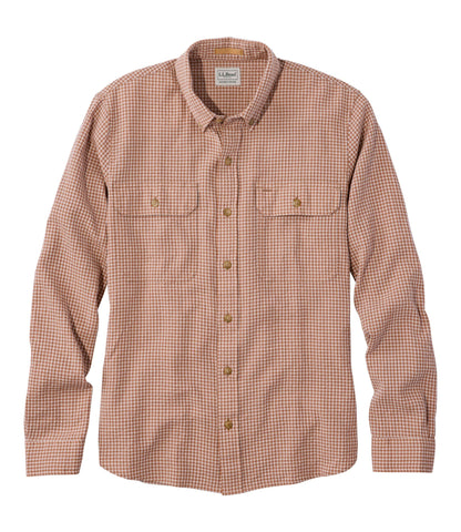 L.L.Bean Men's Sunwashed Textured Shirt, Slightly Fitted, Plaid Dark Bronze