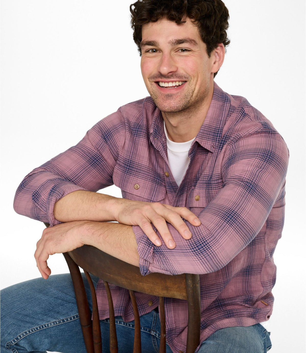 L.L.Bean Men's Sunwashed Textured Shirt, Slightly Fitted, Plaid Dark Bronze