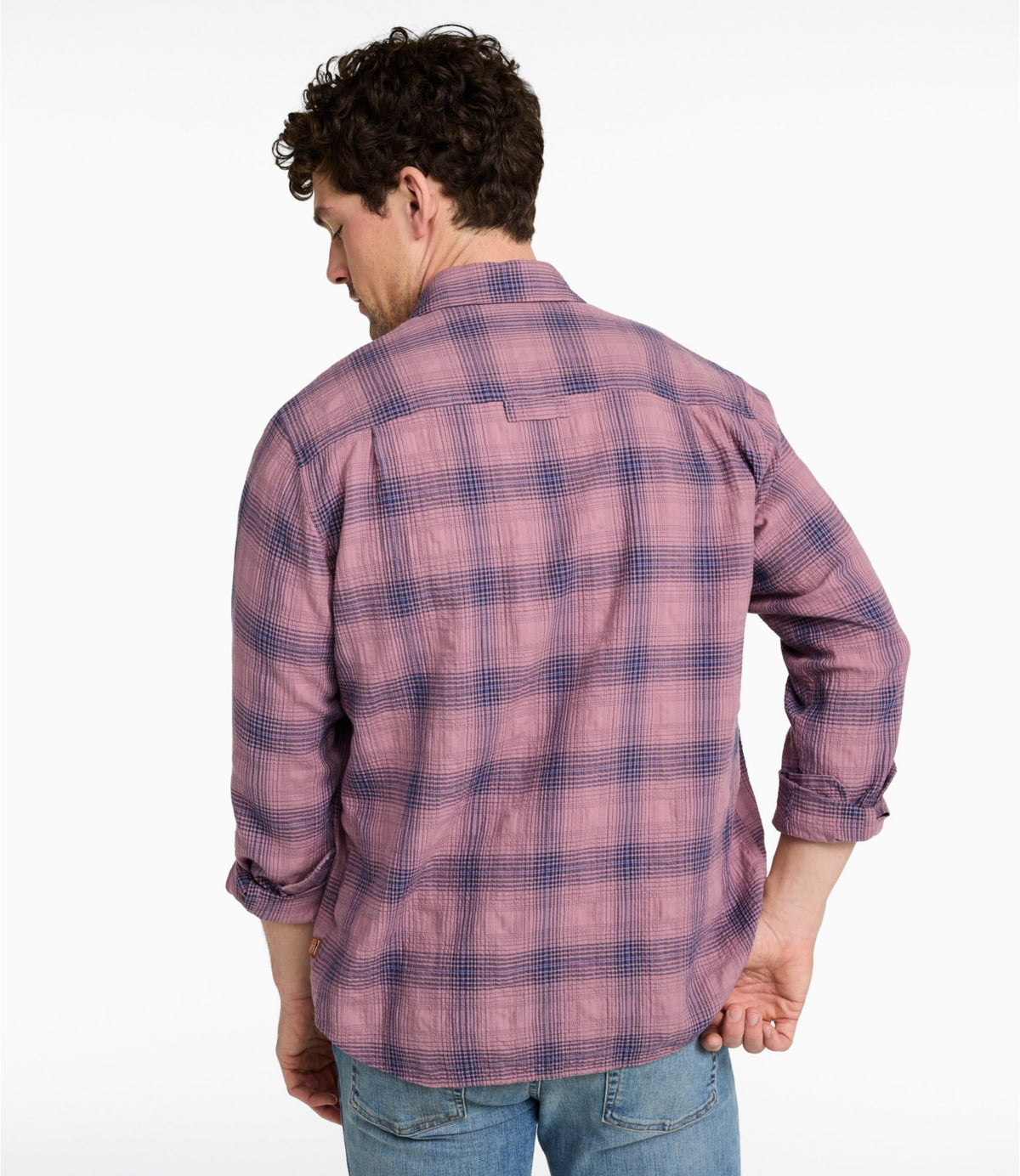 L.L.Bean Men's Sunwashed Textured Shirt, Slightly Fitted, Plaid Dark Bronze