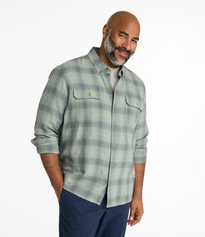 L.L.Bean Men's Sunwashed Textured Shirt, Slightly Fitted, Plaid Dark Bronze