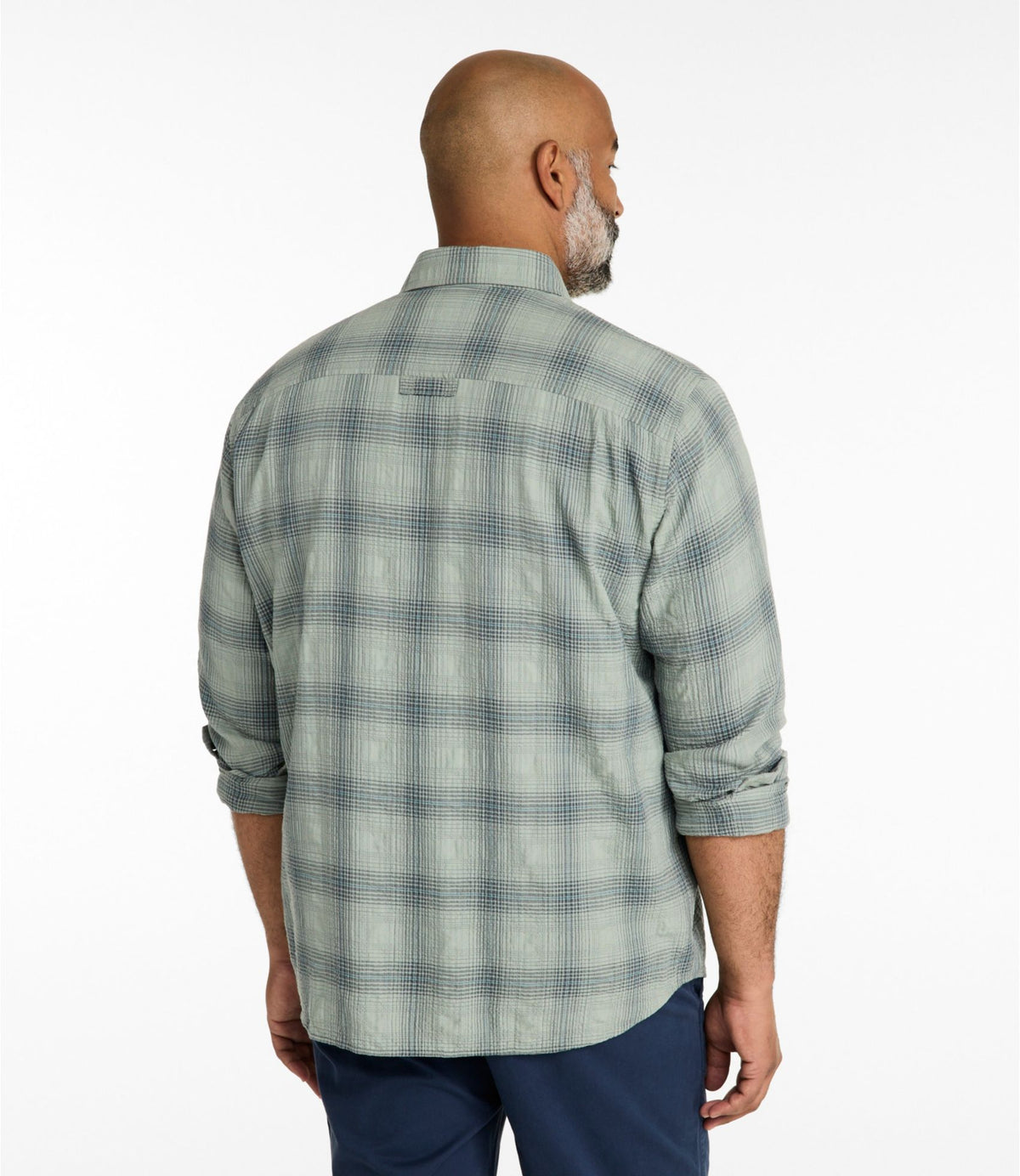L.L.Bean Men's Sunwashed Textured Shirt, Slightly Fitted, Plaid Dark Bronze