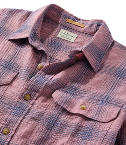 L.L.Bean Men's Sunwashed Textured Shirt, Slightly Fitted, Plaid Dark Bronze