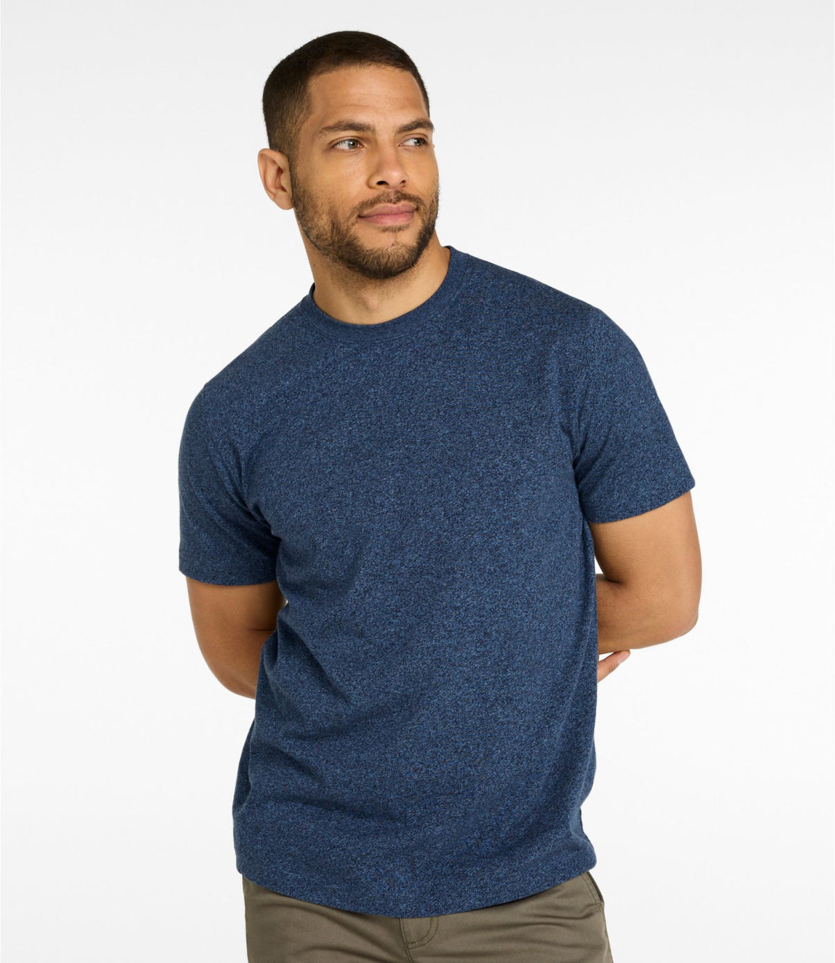 L.L.Bean Men's Carefree Unshrinkable Tee, Slightly Fitted, Short-Sleeve Deep Blue Heather