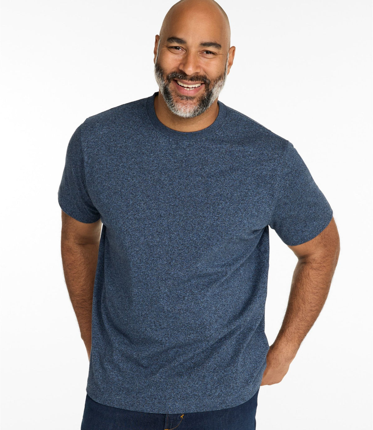 L.L.Bean Men's Carefree Unshrinkable Tee, Slightly Fitted, Short-Sleeve Deep Blue Heather