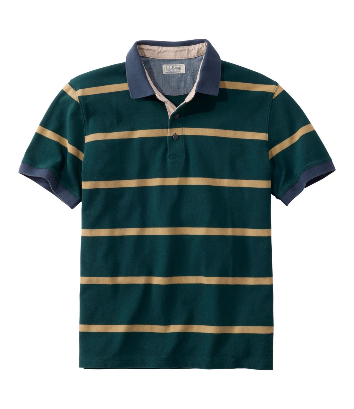 L.L.Bean Men's Casco Bay Rugged Polo, Short-Sleeve, Stripe Deepest Green Stripe