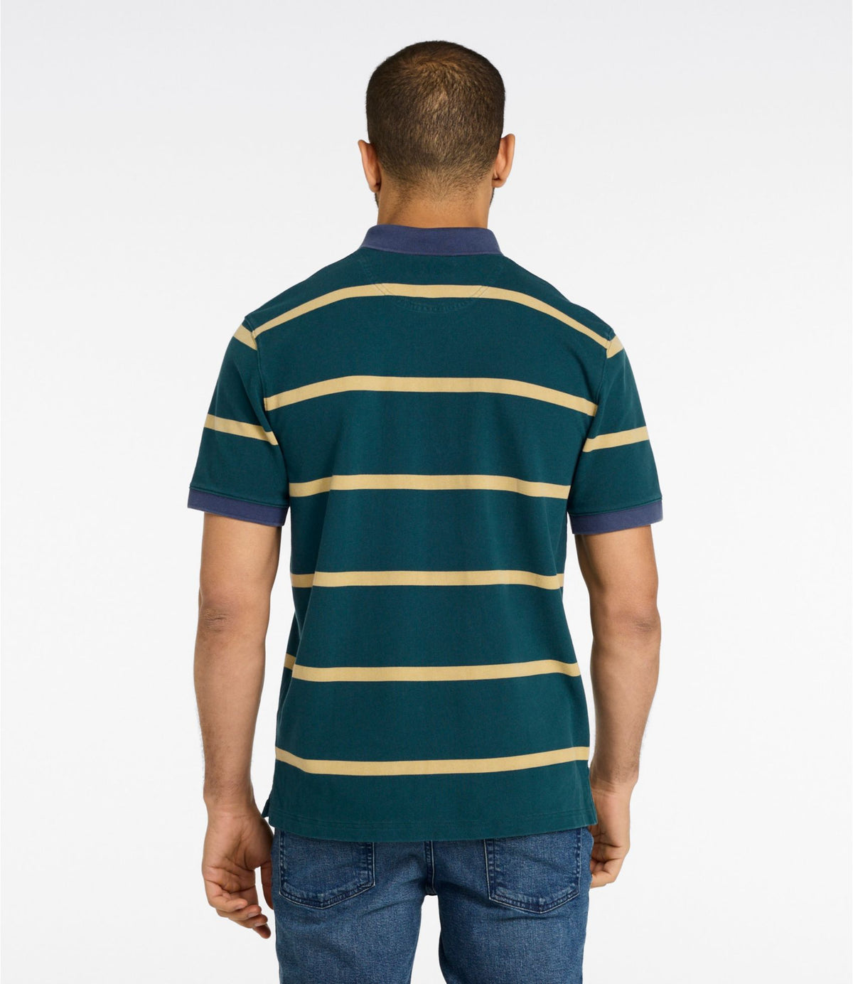 L.L.Bean Men's Casco Bay Rugged Polo, Short-Sleeve, Stripe Deepest Green Stripe
