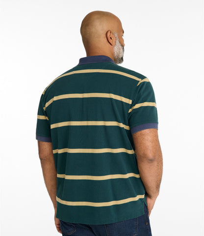 L.L.Bean Men's Casco Bay Rugged Polo, Short-Sleeve, Stripe Deepest Green Stripe