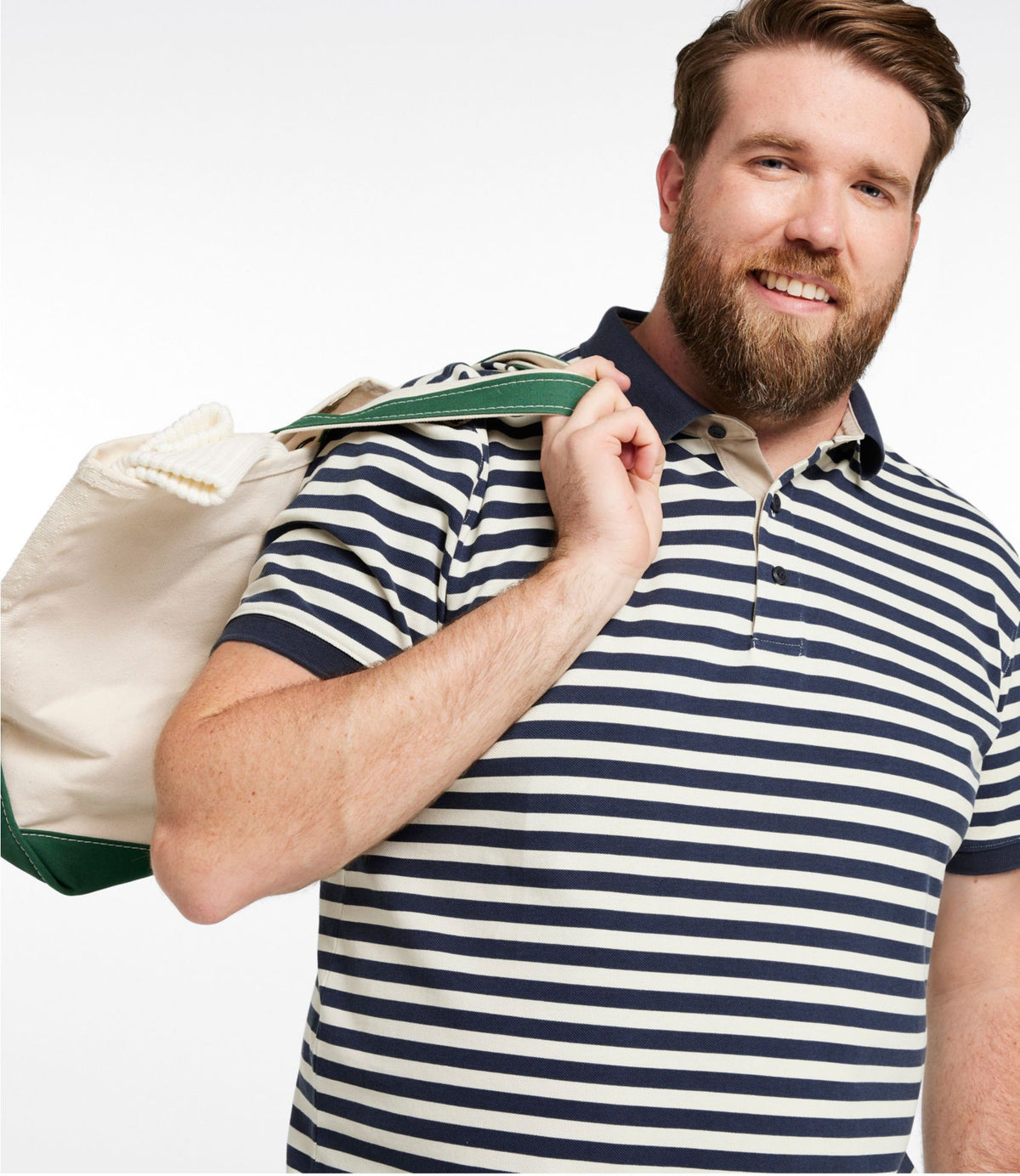 L.L.Bean Men's Casco Bay Rugged Polo, Short-Sleeve, Stripe Deepest Green Stripe