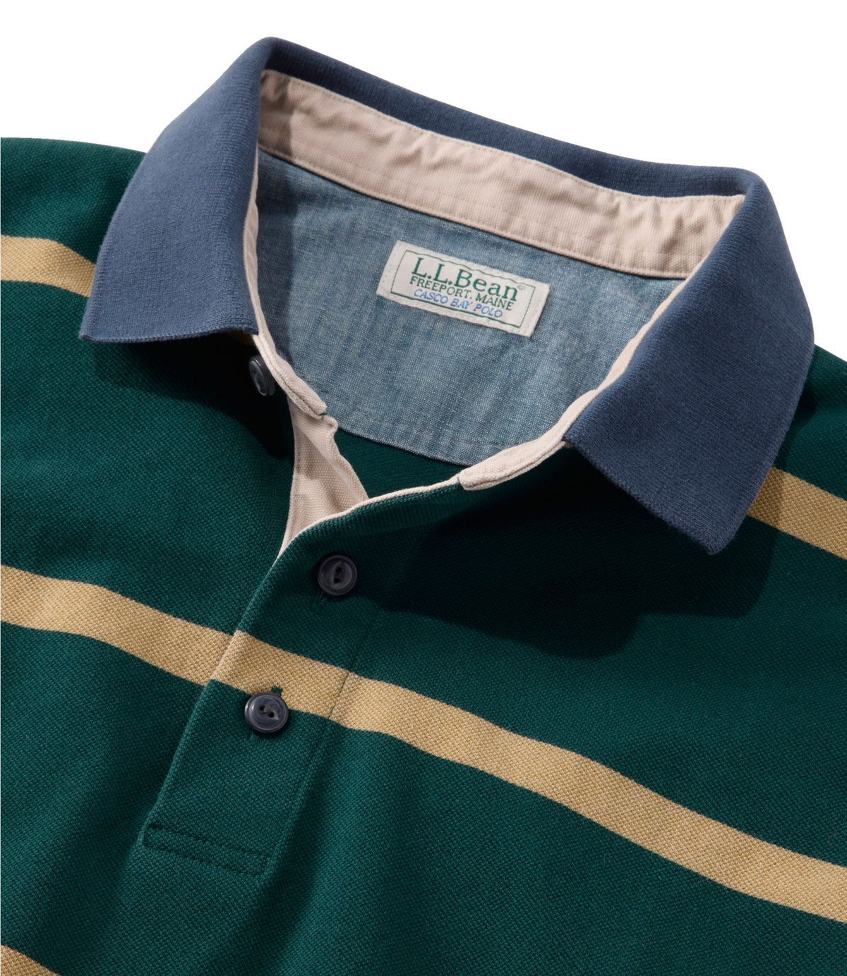 L.L.Bean Men's Casco Bay Rugged Polo, Short-Sleeve, Stripe Deepest Green Stripe