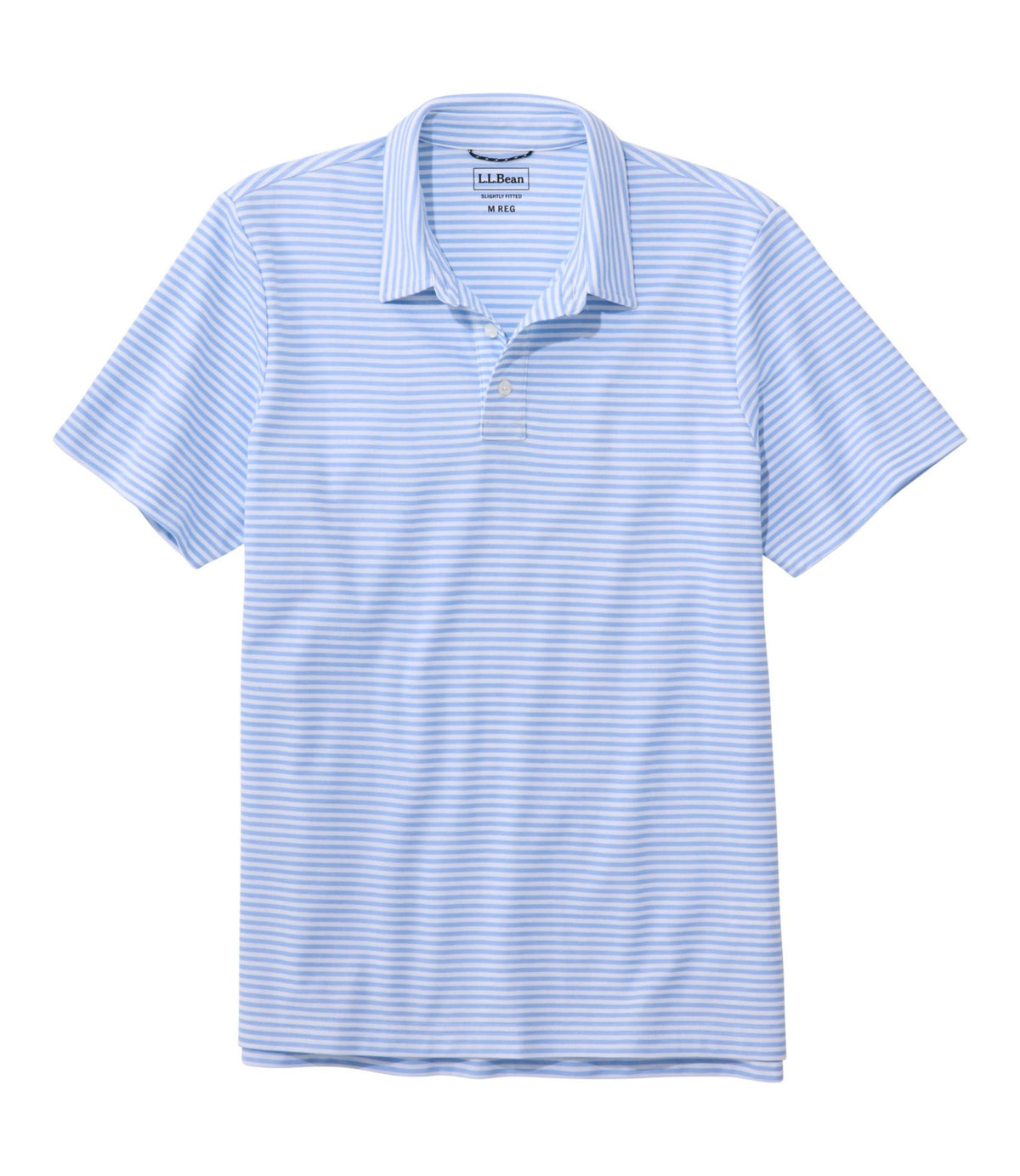 L.L.Bean Men's Comfort Stretch Performance® Polo, Short-Sleeve, Slightly Fitted, Stripe Blue Tide