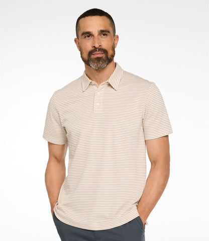 L.L.Bean Men's Comfort Stretch Performance® Polo, Short-Sleeve, Slightly Fitted, Stripe Blue Tide