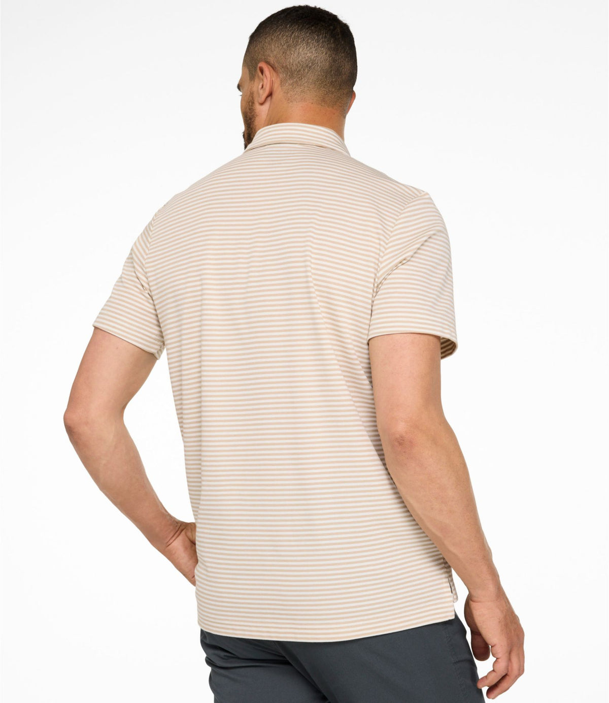 L.L.Bean Men's Comfort Stretch Performance® Polo, Short-Sleeve, Slightly Fitted, Stripe Blue Tide