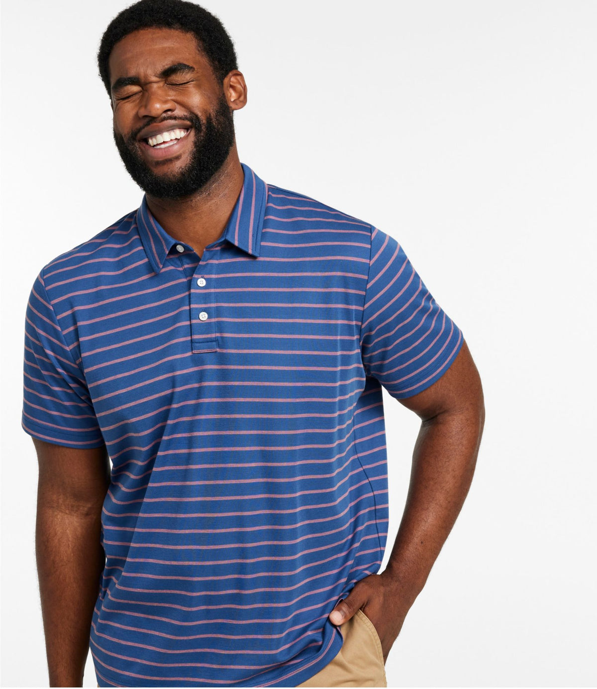 L.L.Bean Men's Comfort Stretch Performance® Polo, Short-Sleeve, Slightly Fitted, Stripe Blue Tide