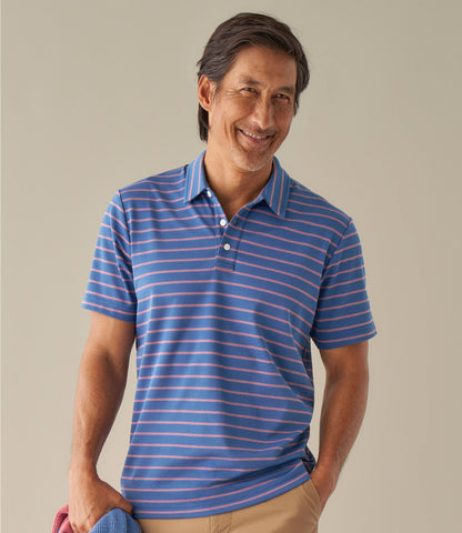 L.L.Bean Men's Comfort Stretch Performance® Polo, Short-Sleeve, Slightly Fitted, Stripe Blue Tide