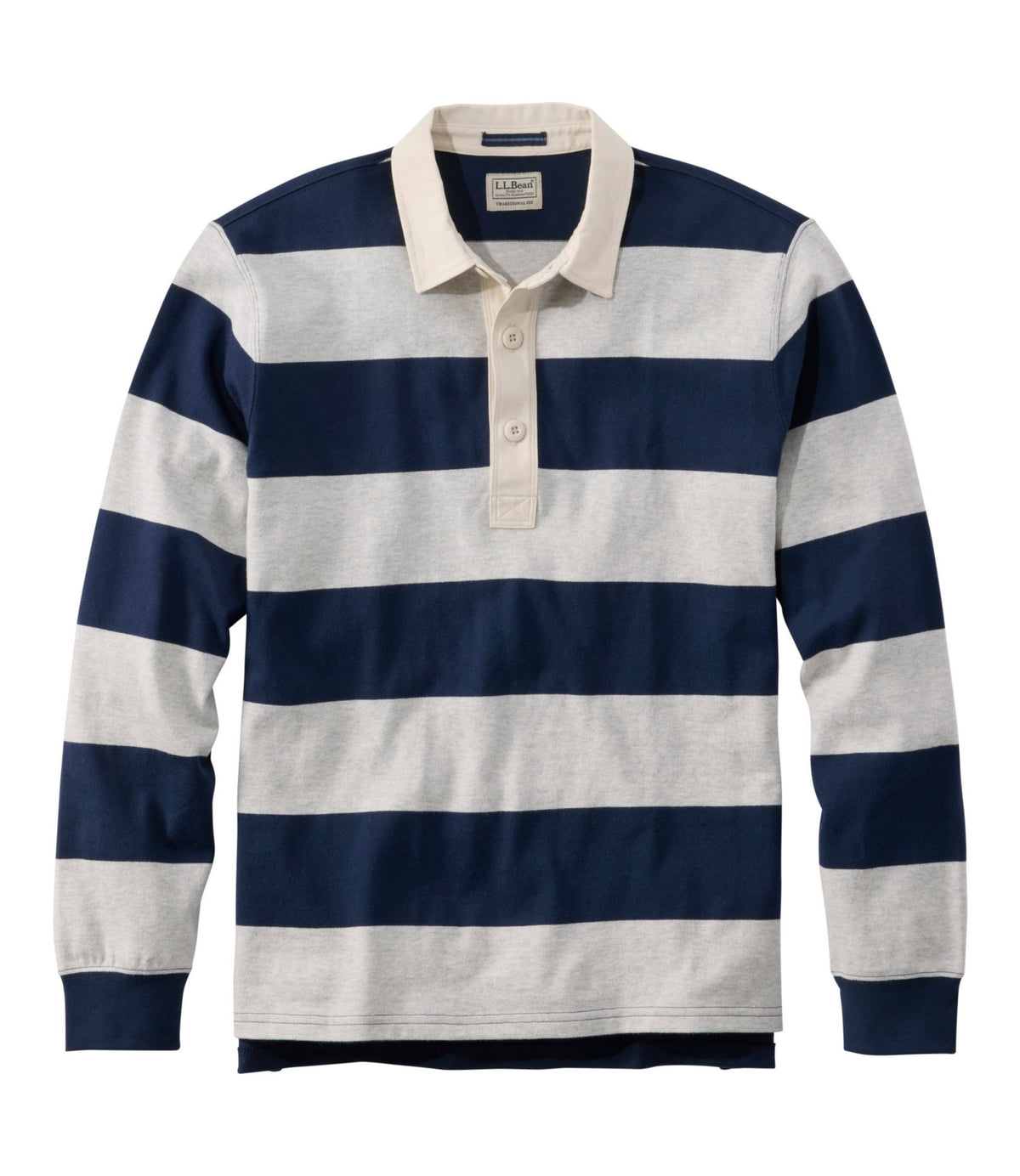 L.L.Bean Men's Bean's Vintage Soft Rugby, Stripe Classic Navy/Gray Heather