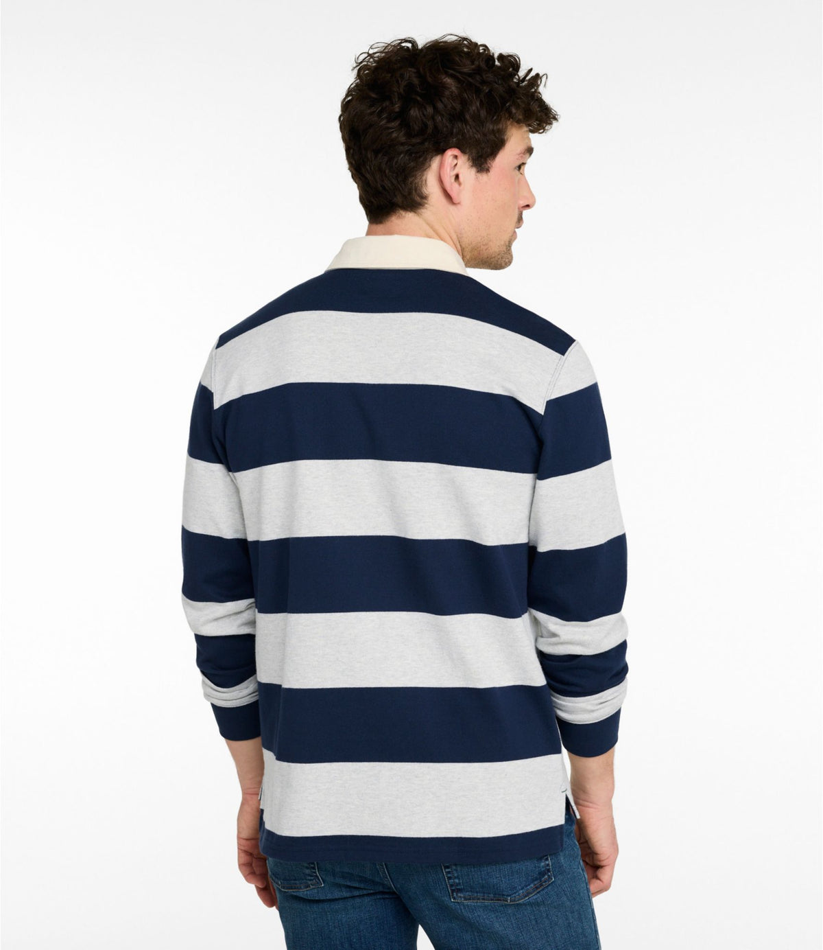 L.L.Bean Men's Bean's Vintage Soft Rugby, Stripe Classic Navy/Gray Heather