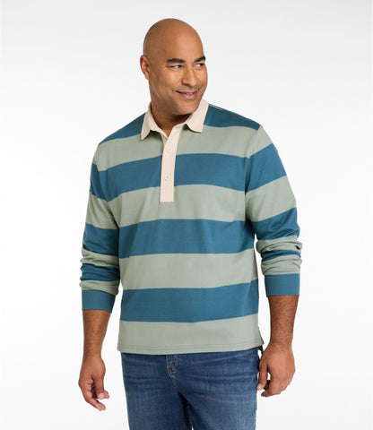 L.L.Bean Men's Bean's Vintage Soft Rugby, Stripe Classic Navy/Gray Heather