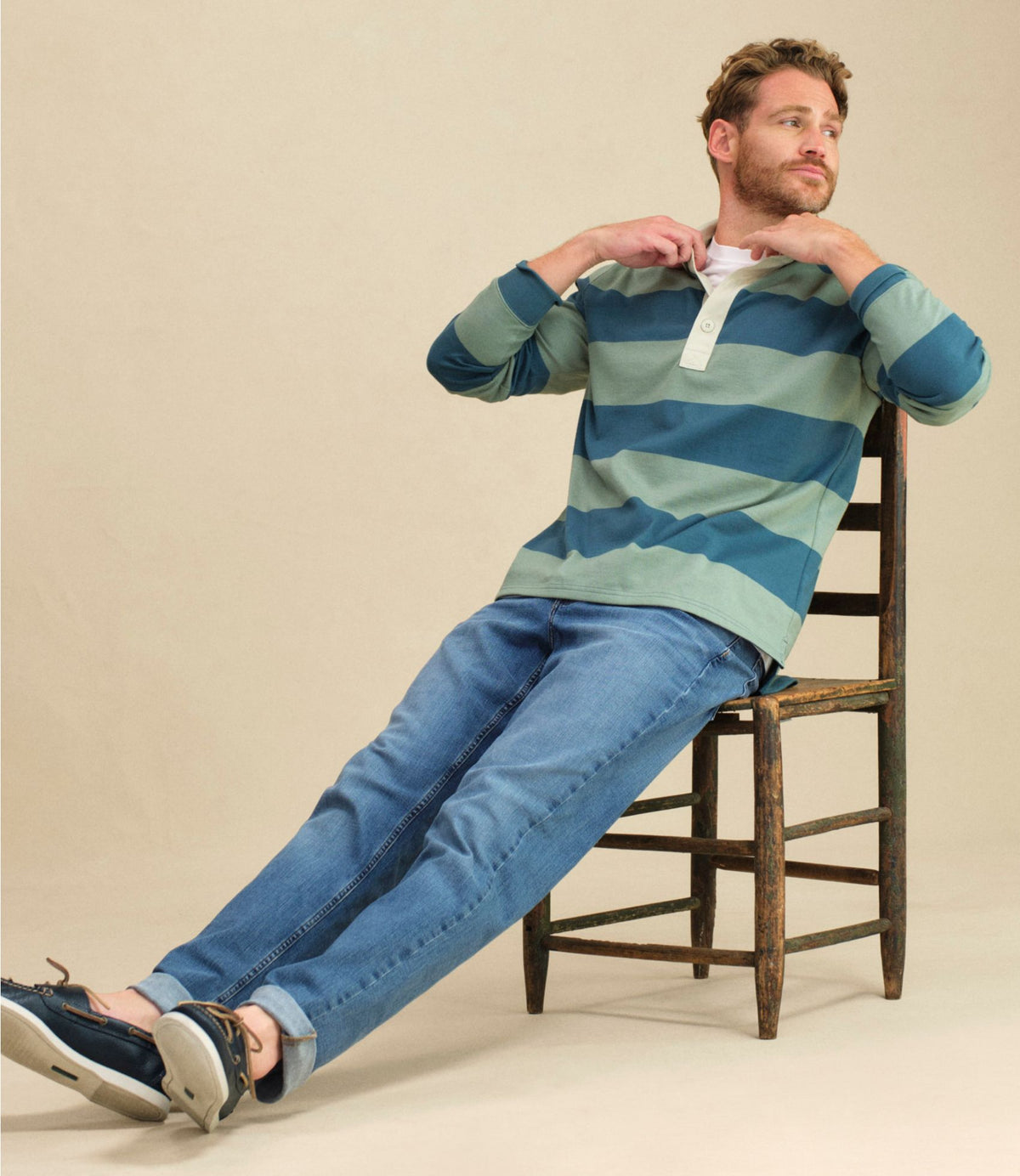 L.L.Bean Men's Bean's Vintage Soft Rugby, Stripe Classic Navy/Gray Heather