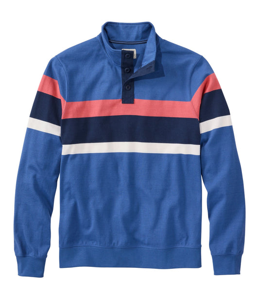 L.L.Bean Men's Bean's Vintage Soft Rugby, Mockneck, Chest Stripe Deep Blue Multi