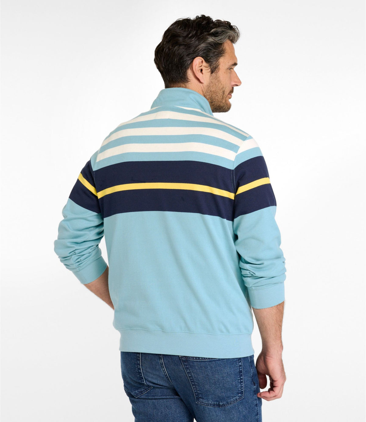 L.L.Bean Men's Bean's Vintage Soft Rugby, Mockneck, Chest Stripe Deep Blue Multi