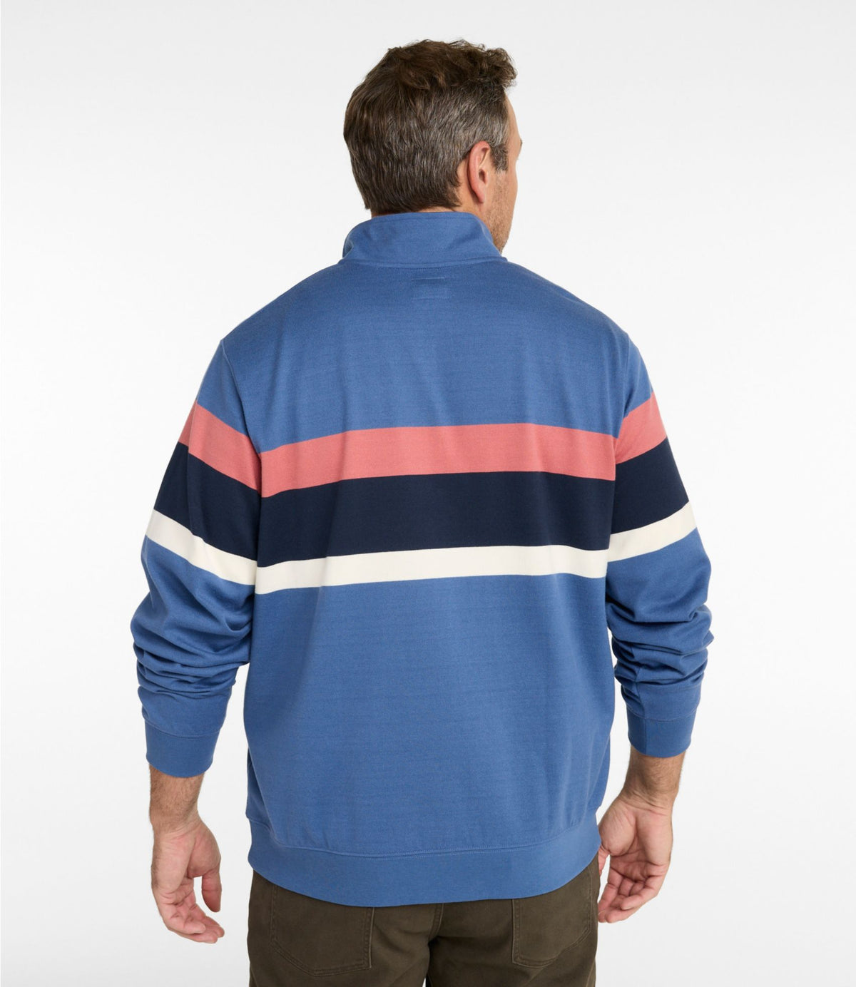 L.L.Bean Men's Bean's Vintage Soft Rugby, Mockneck, Chest Stripe Deep Blue Multi