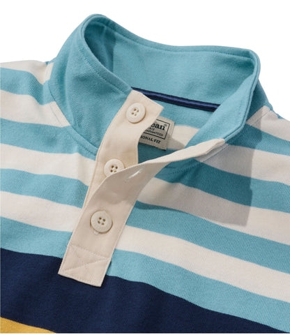 L.L.Bean Men's Bean's Vintage Soft Rugby, Mockneck, Chest Stripe Deep Blue Multi