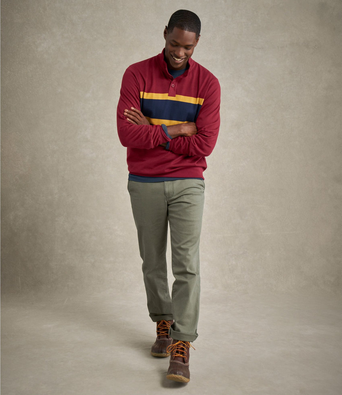 L.L.Bean Men's Bean's Vintage Soft Rugby, Mockneck, Chest Stripe Deep Blue Multi