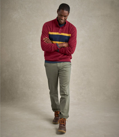L.L.Bean Men's Bean's Vintage Soft Rugby, Mockneck, Chest Stripe Deep Blue Multi