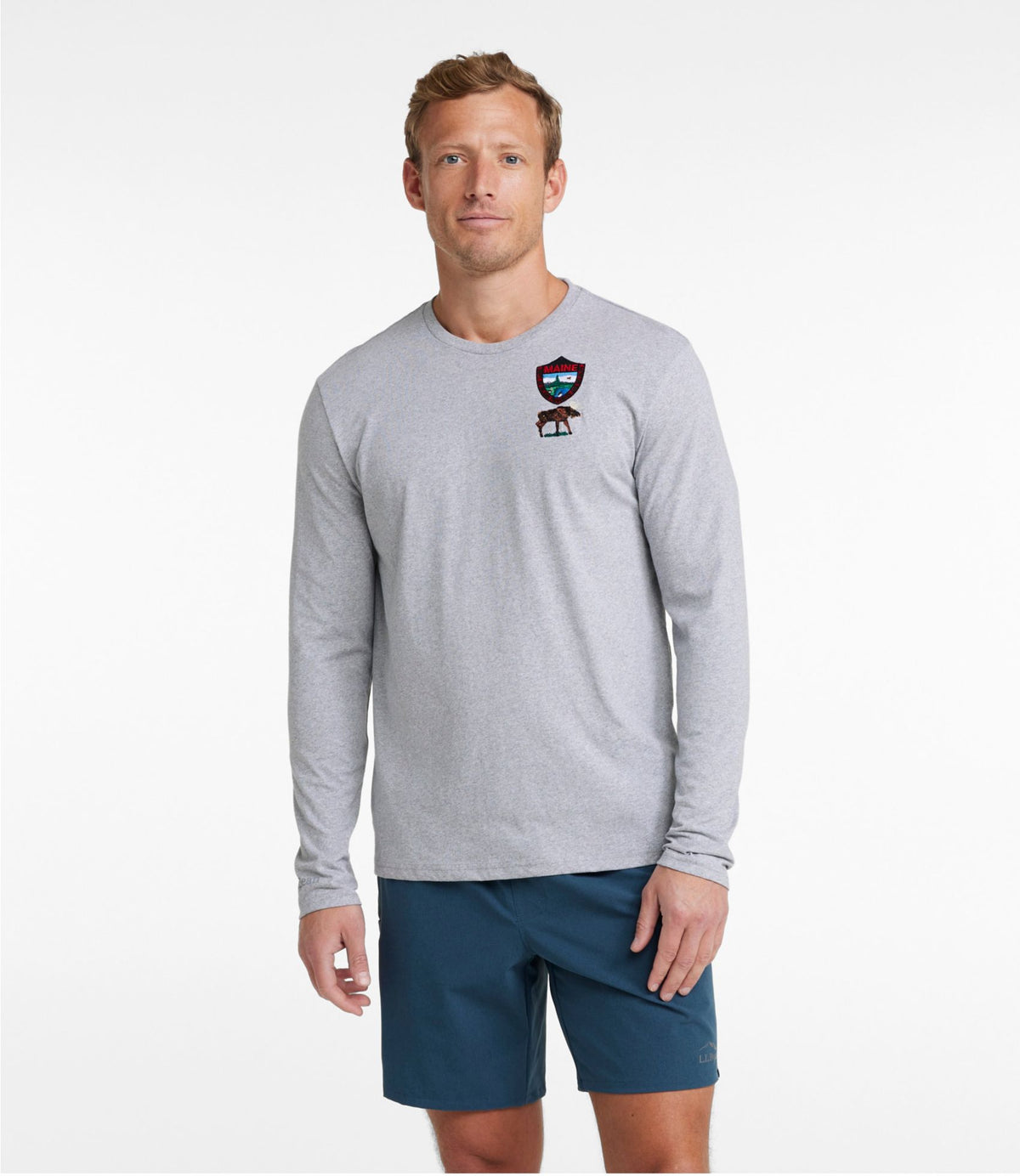 L.L.Bean Men's MIF&W Tee, Long-Sleeve Moose Light Heather Grey