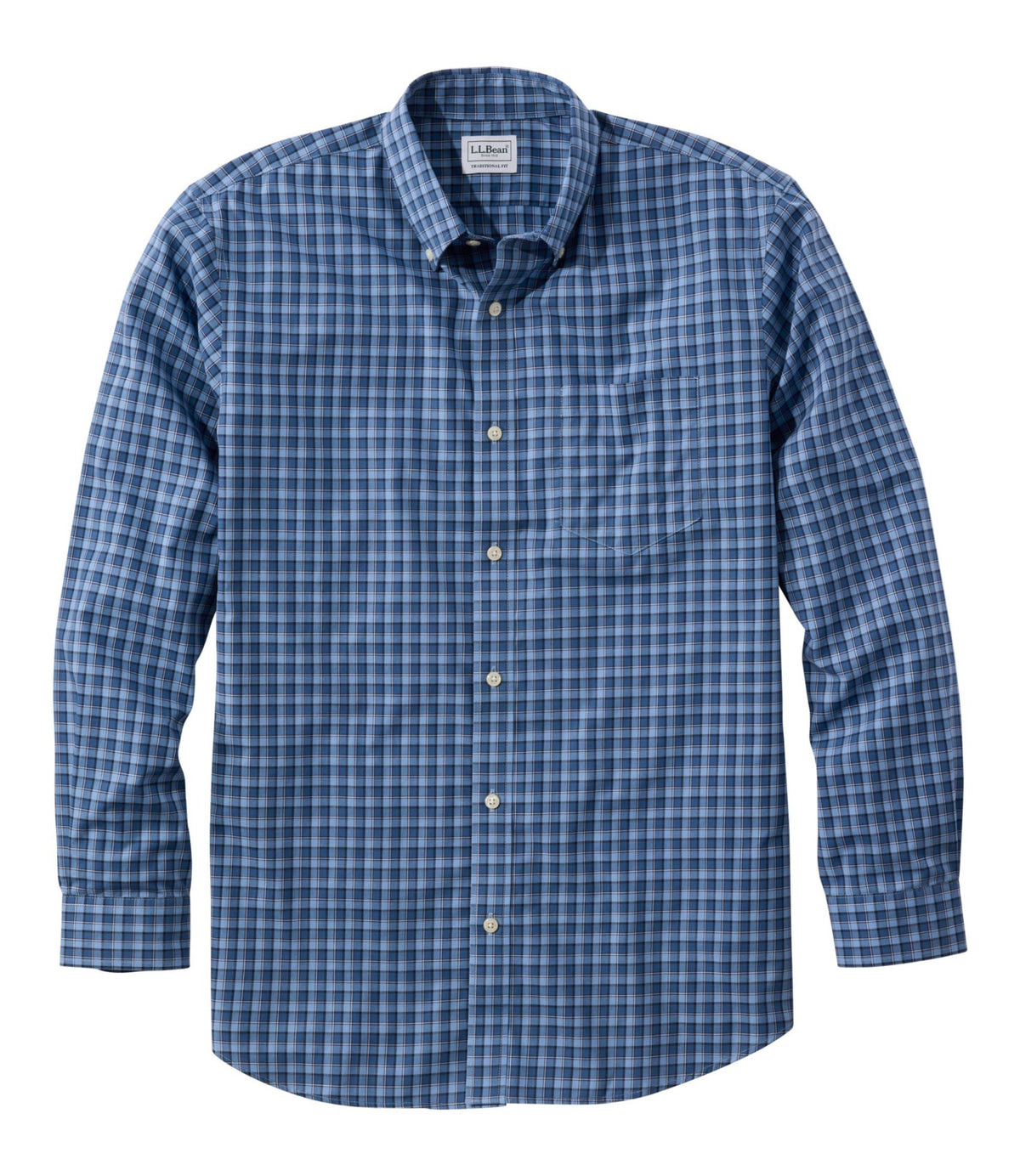 L.L.Bean Men's Wrinkle-Free Kennebunk Sport Shirt, Traditional Fit Check Blue Tide