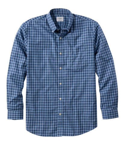 L.L.Bean Men's Wrinkle-Free Kennebunk Sport Shirt, Traditional Fit Check Blue Tide