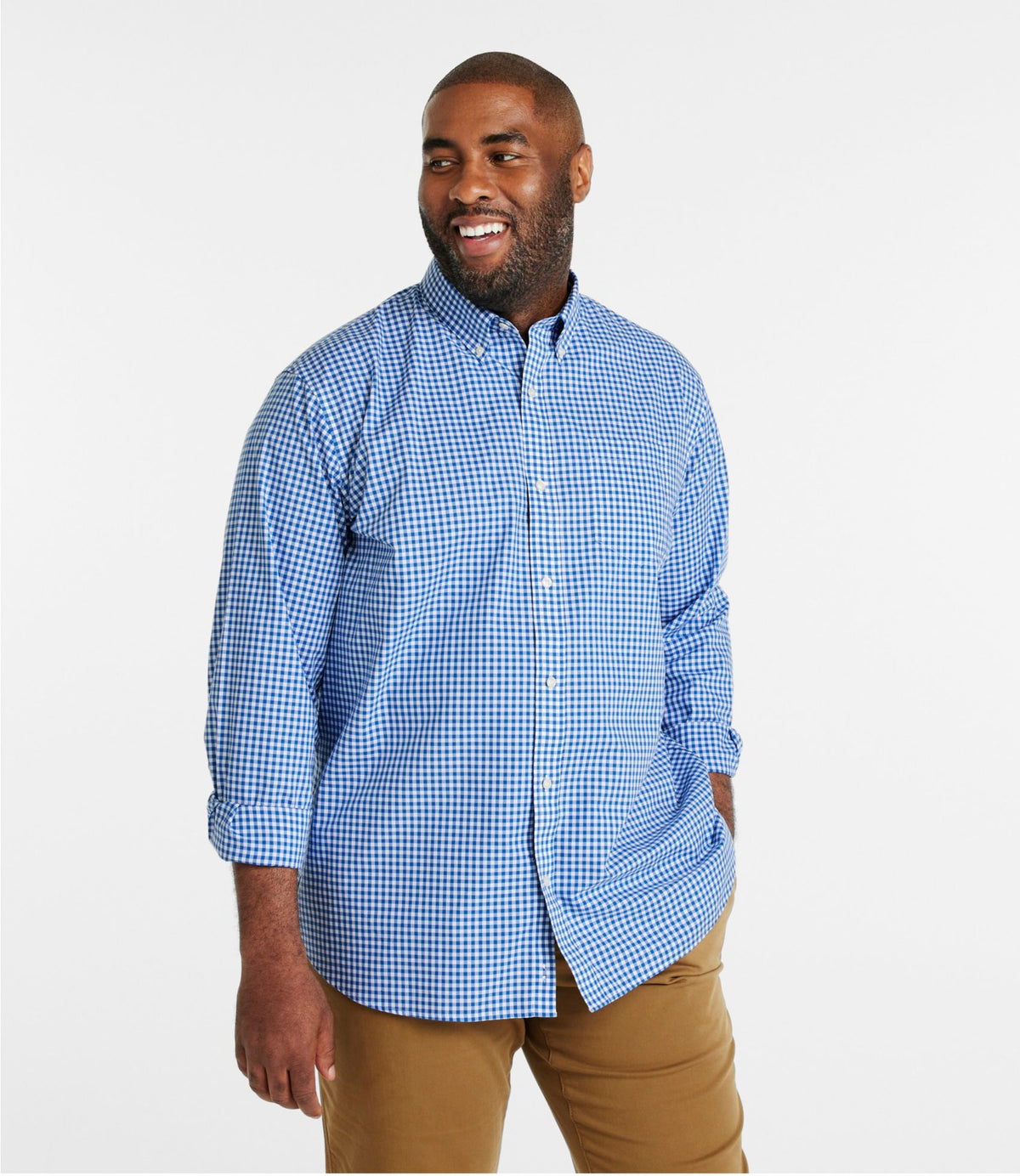L.L.Bean Men's Wrinkle-Free Kennebunk Sport Shirt, Traditional Fit Check Blue Tide